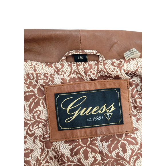 Guess Brown Leather Jacket Size Large – Moto Zip Style - Picture 4 of 6